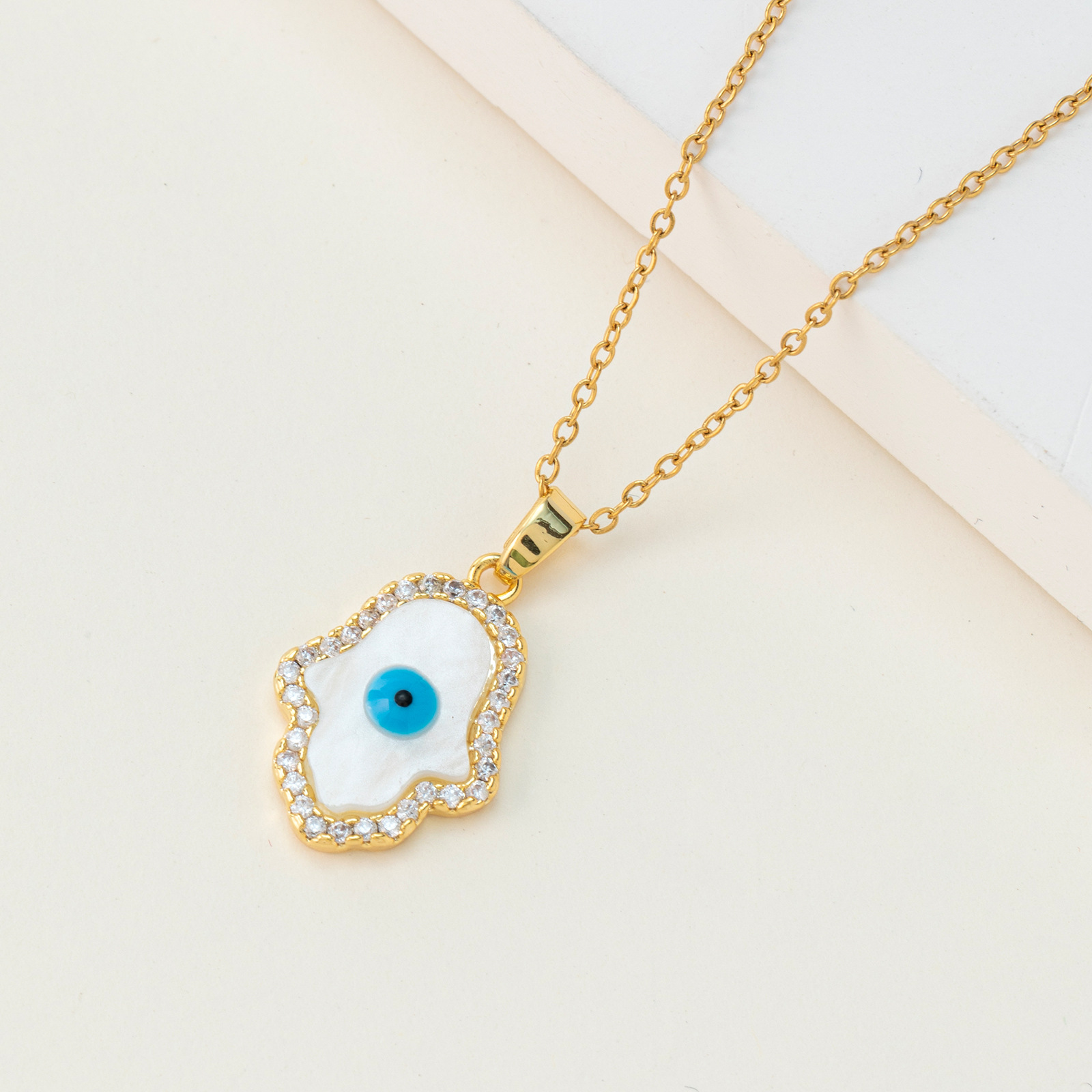 Cross-Border European and American New Arrival Hot Sale Evil Eye Pendant Necklace Turkey Zircon Blue Eye Stainless Steel Ornament