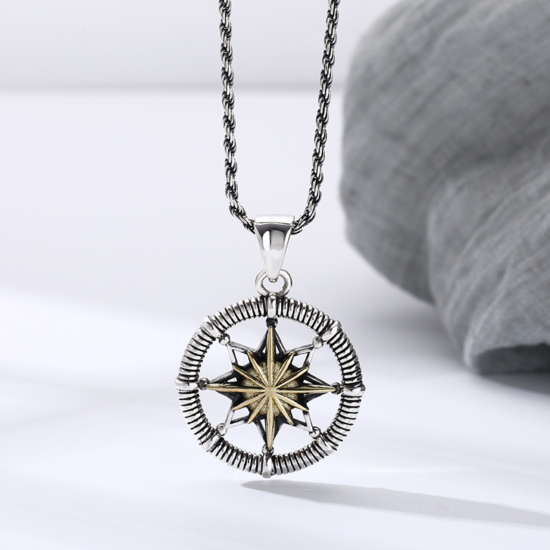 批发925纯银星芒吊坠船舵男士 项链挂坠泰银复古做旧银饰-阿里巴巴