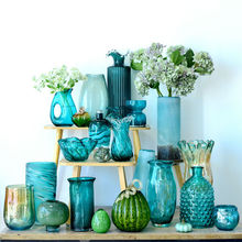 客厅玻璃花瓶 家居彩色玻璃花瓶摆件创意透明玻璃工艺品花器现货