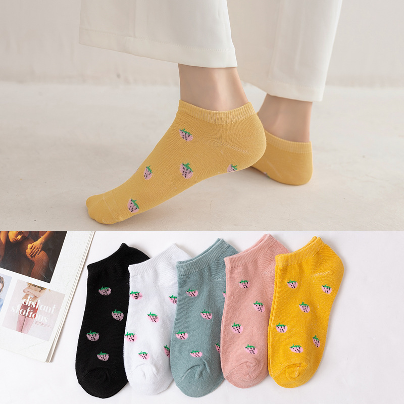 Socks Women's Socks Korean-Style Preppy Style Trendy Ankle Socks Women's Low Top Invisible Socks Student Strawberry Women's Boat Socks Trendy