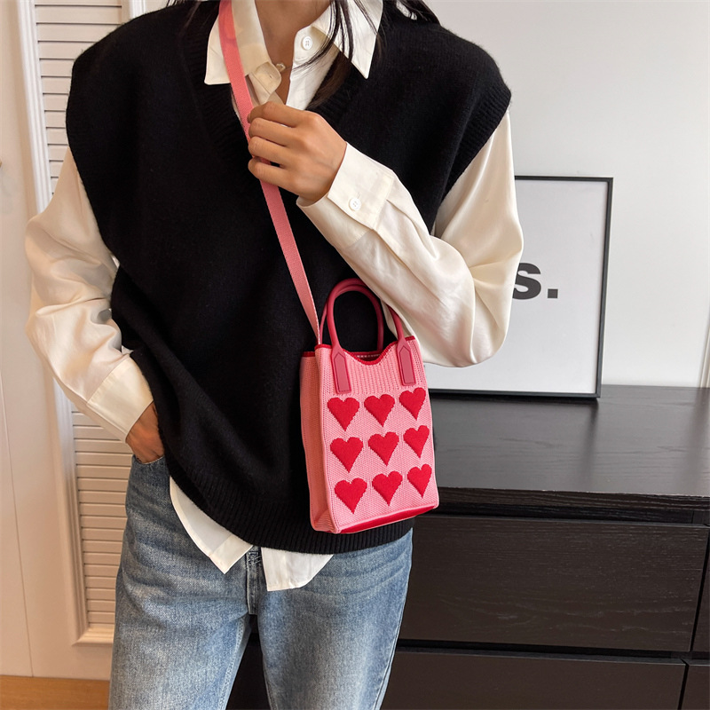 Fashion Simple Internet Celebrity Bag Cross-Border New Wool Woven Popular Handbag Shoulder Messenger Mobile Phone Bag Foreign Trade