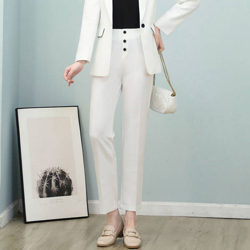 白色西装裤女职业正装裤西裤小直筒裤春季九分裤新款垂顺显瘦