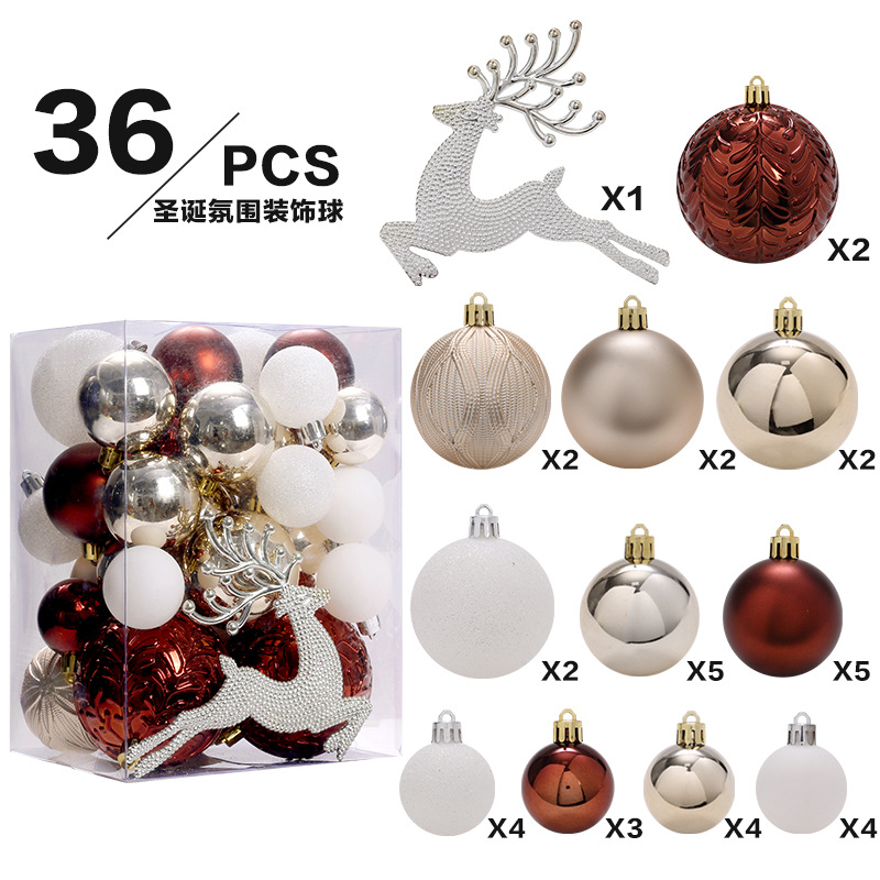 Cross-Border New Christmas Decorations 36 Elk Christmas Ball Multi-Box Set Christmas Tree Ornament Ball