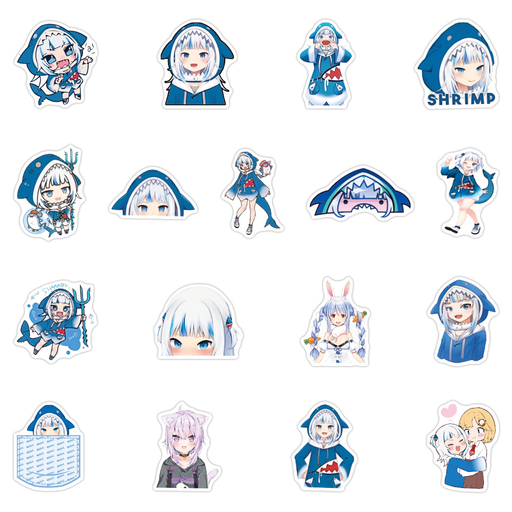 50张hololive vtuber虚拟主播噶呜·古拉 鲨鱼手机行李箱涂鸦贴纸