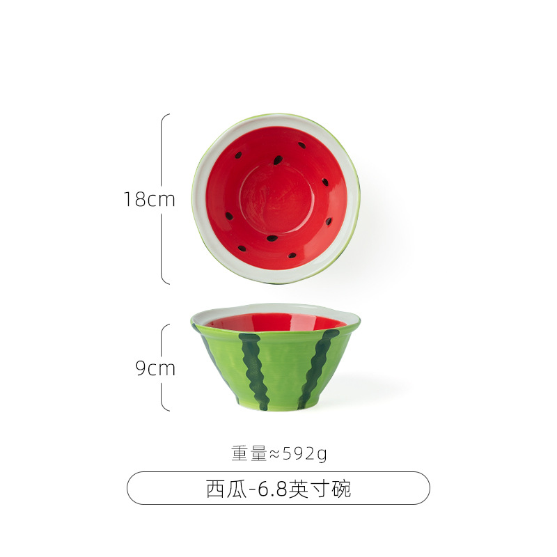 Ceramic Tableware Watermelon Pattern Bowl Cute Rice Bowl Plate Binaural Soup Bowl Dish