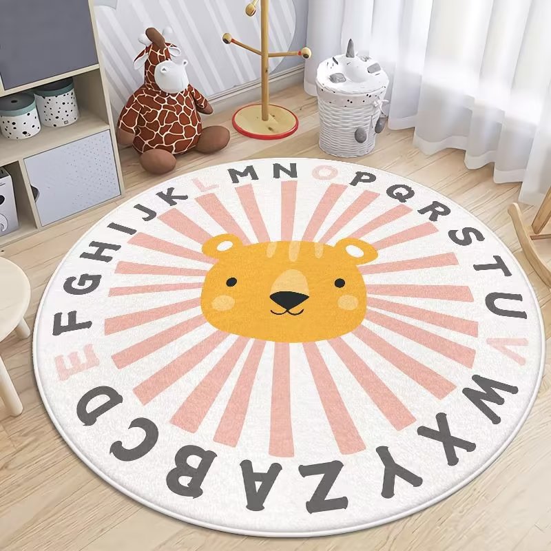 Round Cute Cartoon Carpet Cashmere-like Mat Children Crawling Mat Bedroom Bedside Carpet Living Room Coffee Table Pad