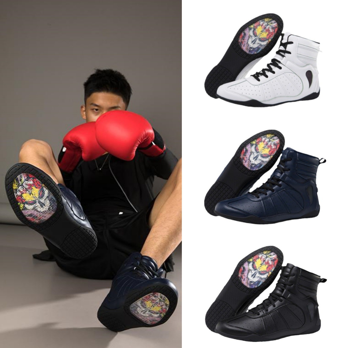 拳击鞋比赛训练男摔跤鞋搏击格斗散打举重深蹲鞋女健身房防滑