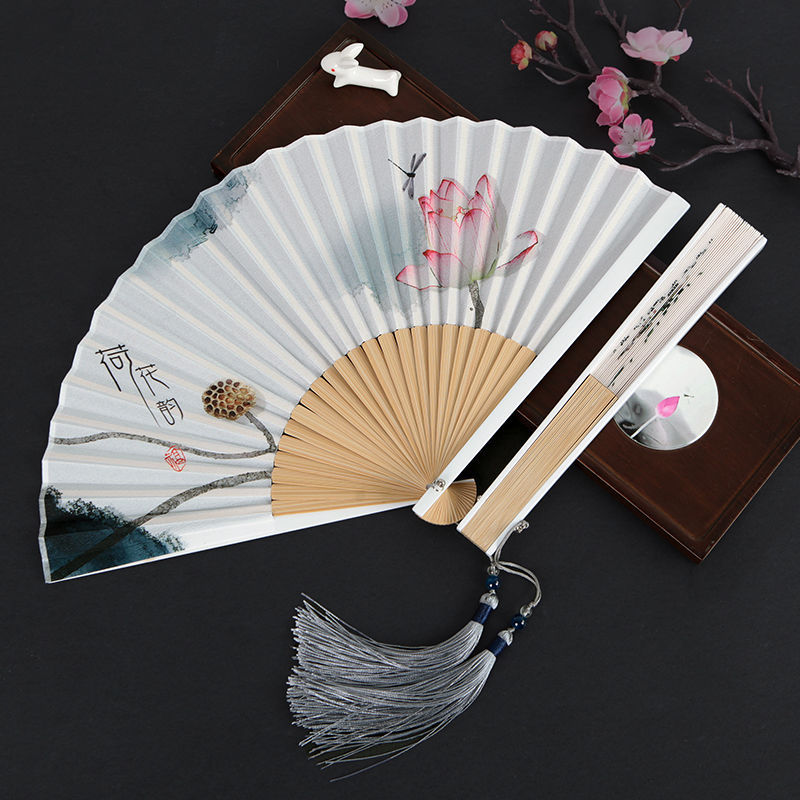 夏季扇子折扇古风复古中国风荷花古典随身折叠扇文创礼品扇批发