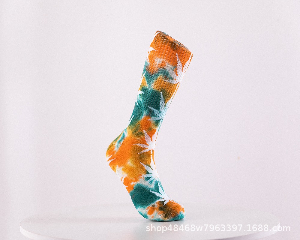 Tie-Dyed Mid-Calf Socks Men's Sports Socks European and American Trendy Socks Ins High-Top Female Cotton Socks Street Fashion Color Socks Wholesale