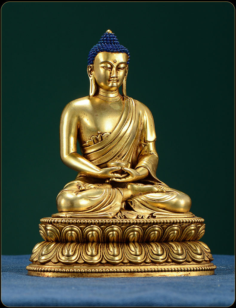 佛缘汇尼泊尔手工阿弥陀佛莲花底座居家供奉鎏金雕花佛像摆件5寸