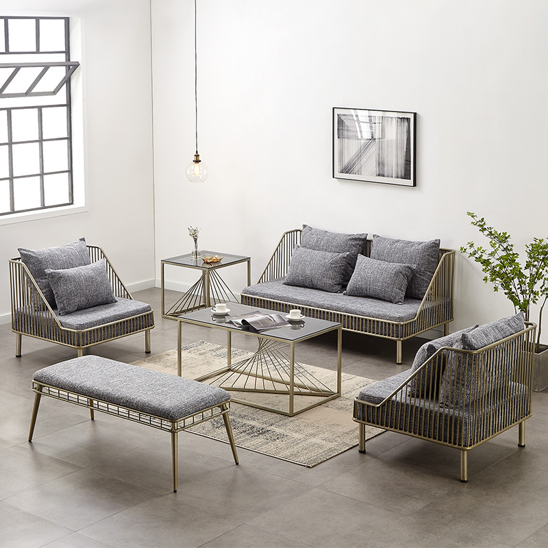 铁艺沙发轻奢简约客厅贵妃椅美发店休息区等候椅工作室接待小沙发