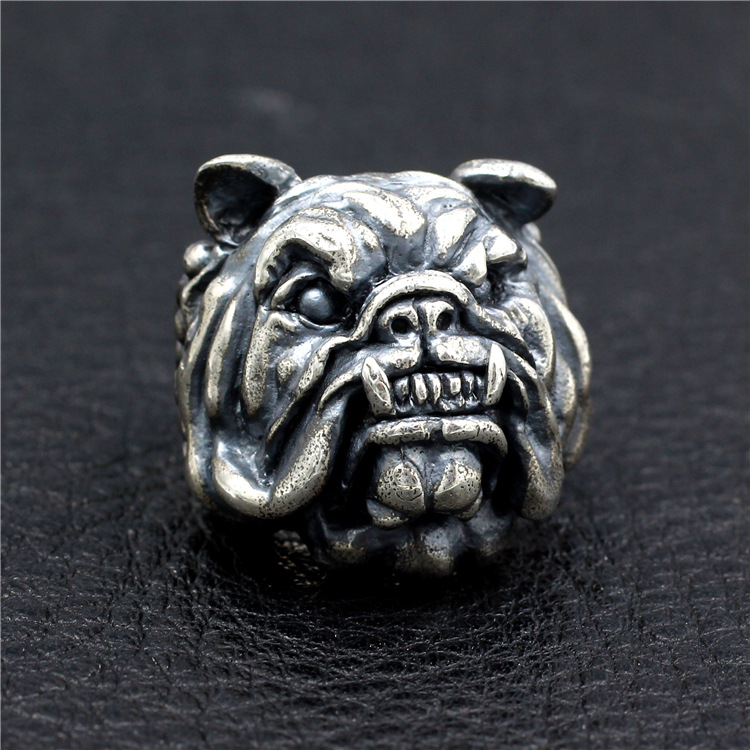 牧羊犬狗头戒指手工s925纯银泰银复古个性做旧机车朋克男大食指戒