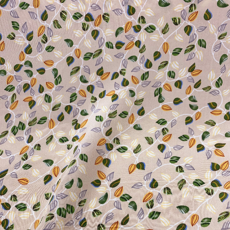 夏季清新小碎花印花真丝双绉面料米色底桑蚕丝布料衬衫连衣裙布料