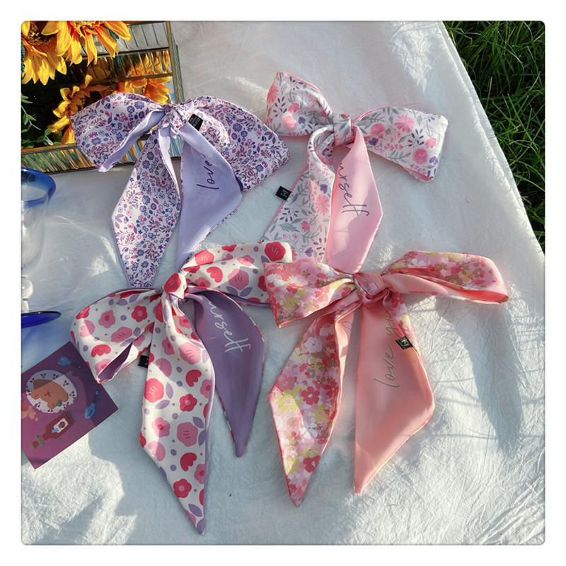 Summer Floral Ribbon Wedding Gift Small Strip Kerchief Scarf Women's Neck Tie Bag Handbag Handle Wrap Ribbon Hair Band Tie