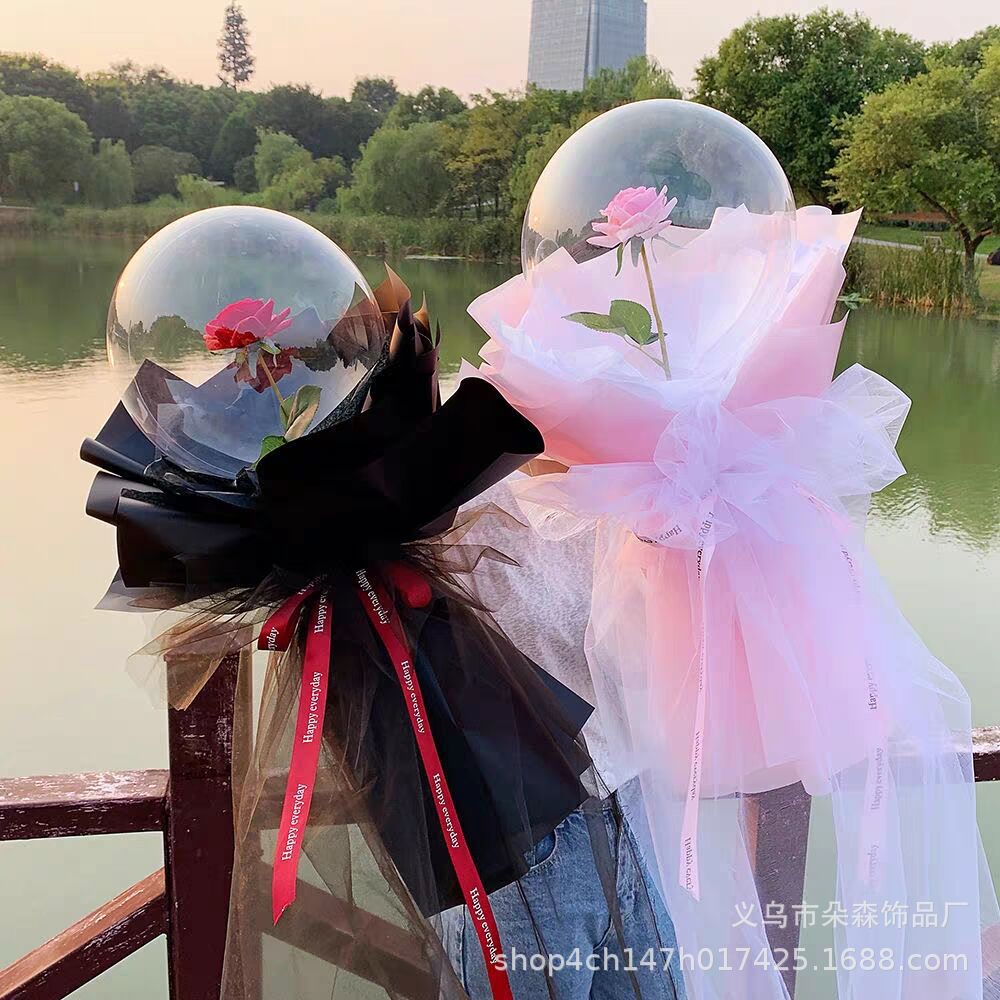Wholesale Qixi Luminous Rose Bounce Ball Ball Net Red Bouquet Balloon Night Market Stall Bounce Ball Material Package Full Set