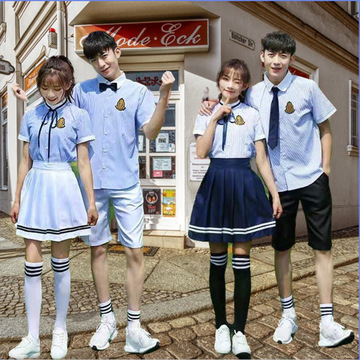 中学生校服套装短袖班服定制毕业季学院风英伦衣服初高中生夏季潮
