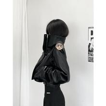 辣妹黑色皮衣外套女2024春秋新款小众设计感短款高领机车夹克上衣