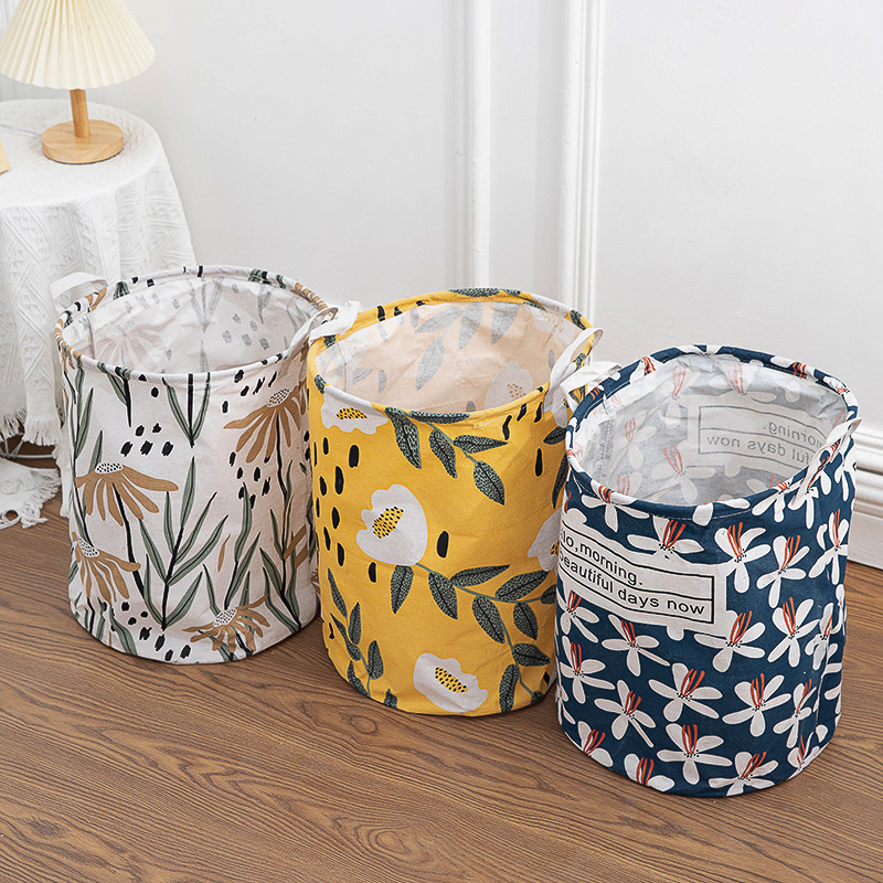 2023 New Color Printing Storage Bucket Fabric Clothes Basket Laundry Baskets Cotton Linen Cartoon Storage Folding Storage Basket