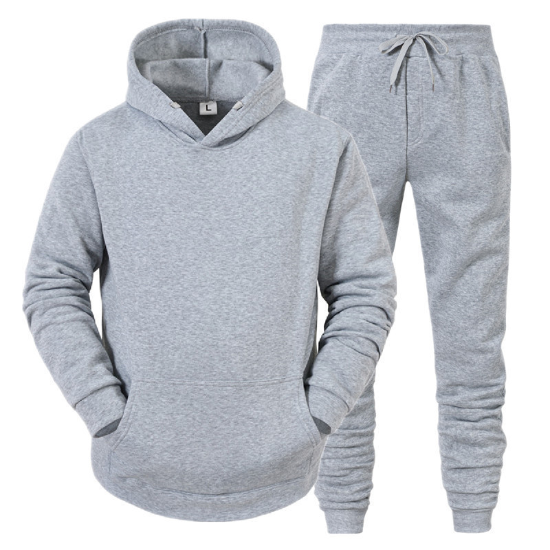 Factory Direct Supply Amazon TikTok Hoodie Suit Solid Color Hoodie Sports 2-Piece Set Autumn and Winter Fleece