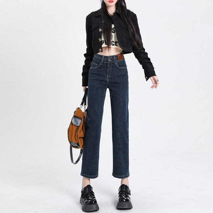 2023 Summer Popular High Slimming and Straight Cropped Jeans Women's Slim Fit High Waist Make Legs Look Long Cigarette Pants