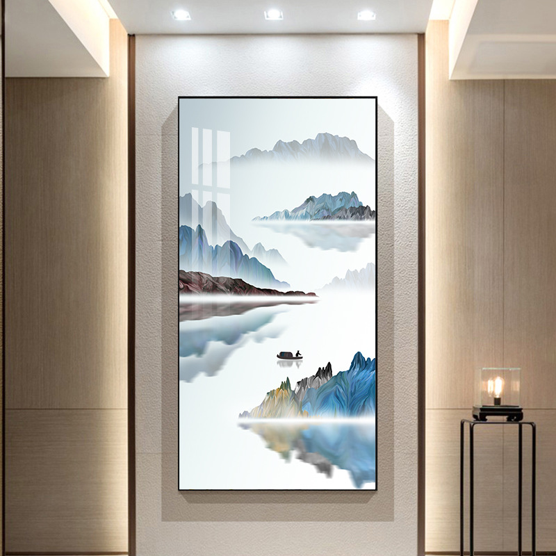 意境山水新中式玄关装饰画走廊过道竖款创意挂画简约大气壁画单幅