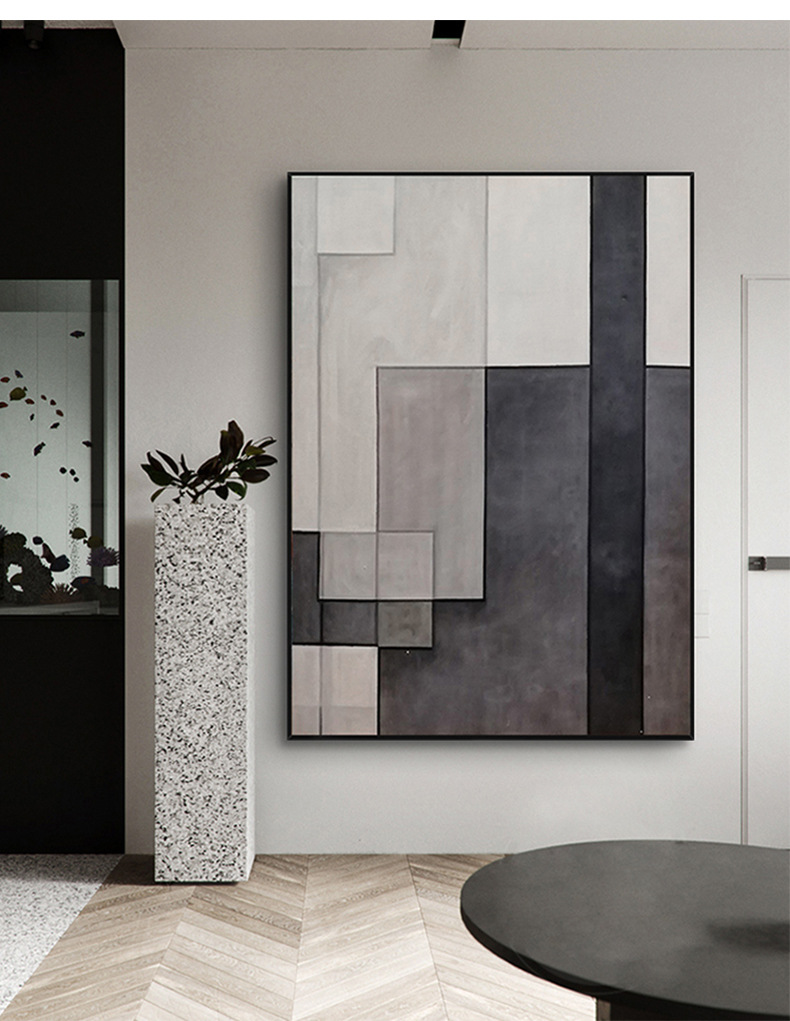当代艺术手绘油画 极简风格黑白格抽象装饰画 客厅玄关大福办公室