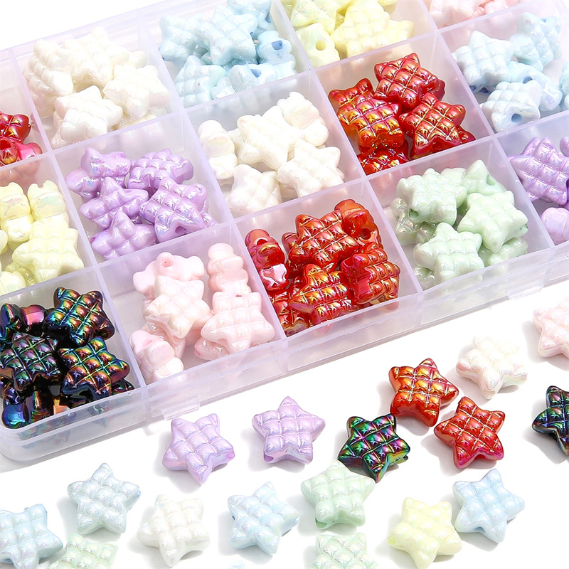 亚克力镀彩格子五角星串珠手串项链手工diy手机链饰品配件星星珠