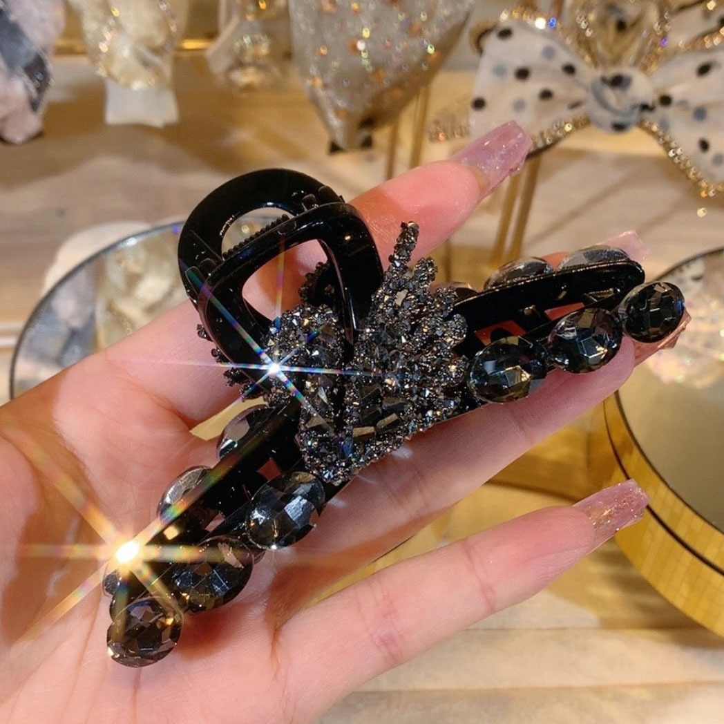 Full Diamond Black Swan Large Grip Black Half Tie Shark Clip Half Tie Updo Hair Clip Ponytail Big Clip Hair Accessories