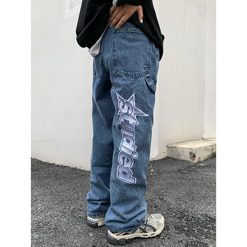 Niche New Style Fashion Brand Digital XINGX Printed Jeans Oversize Loose Straight American All-Match Wide Leg Pants