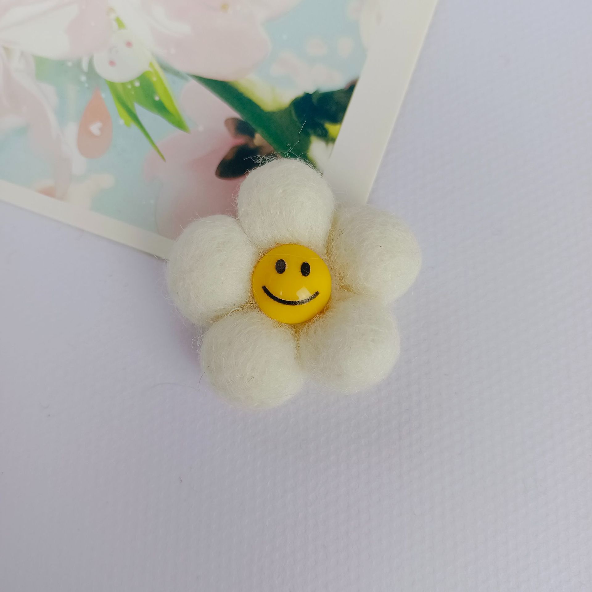 羊毛毡花朵 儿童发夹材料 甜美公主笑脸花头饰辅料 服装搭配球花