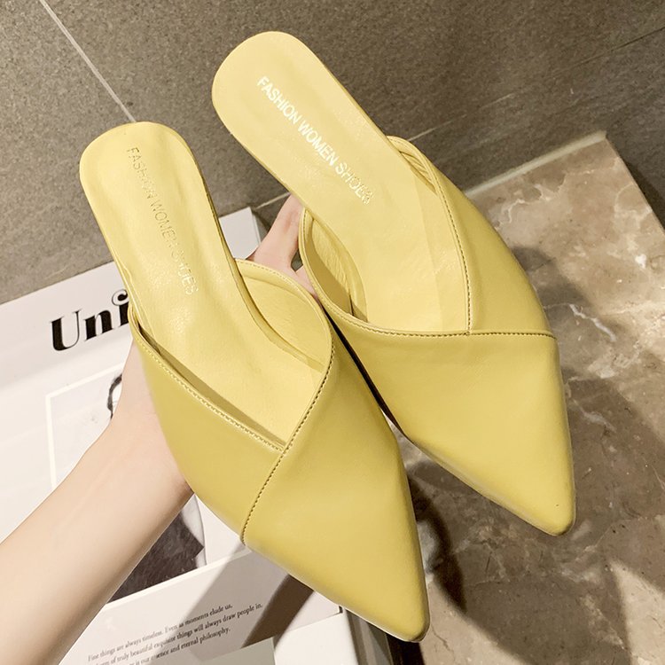 Women's Slippers 2022 New Women's Shoes Summer Korean Style Pointed Toe Toe Cap Outer Wear Half Slippers Women's Wine Cup Heel Sandals