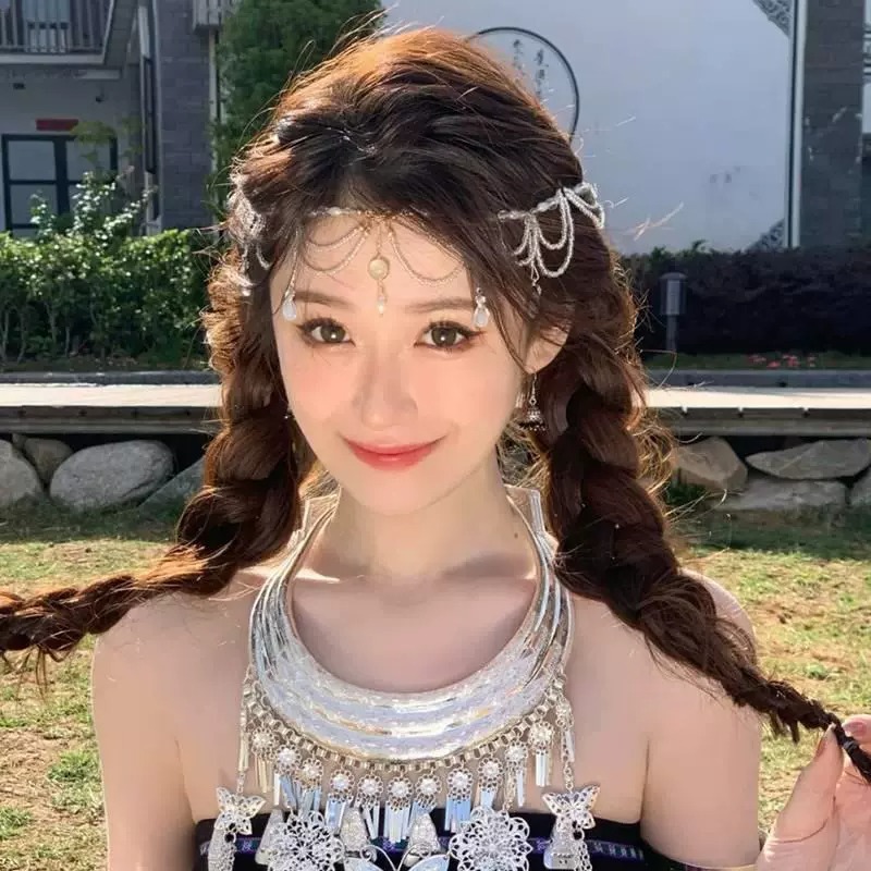 多层水钻珍珠额头链女异域风情额饰中国风超仙古风汉服网红头饰