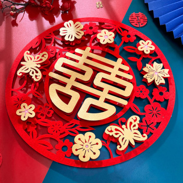 婚庆结婚加厚无纺布喜字贴创意大号立体喜字门窗户贴纸批发