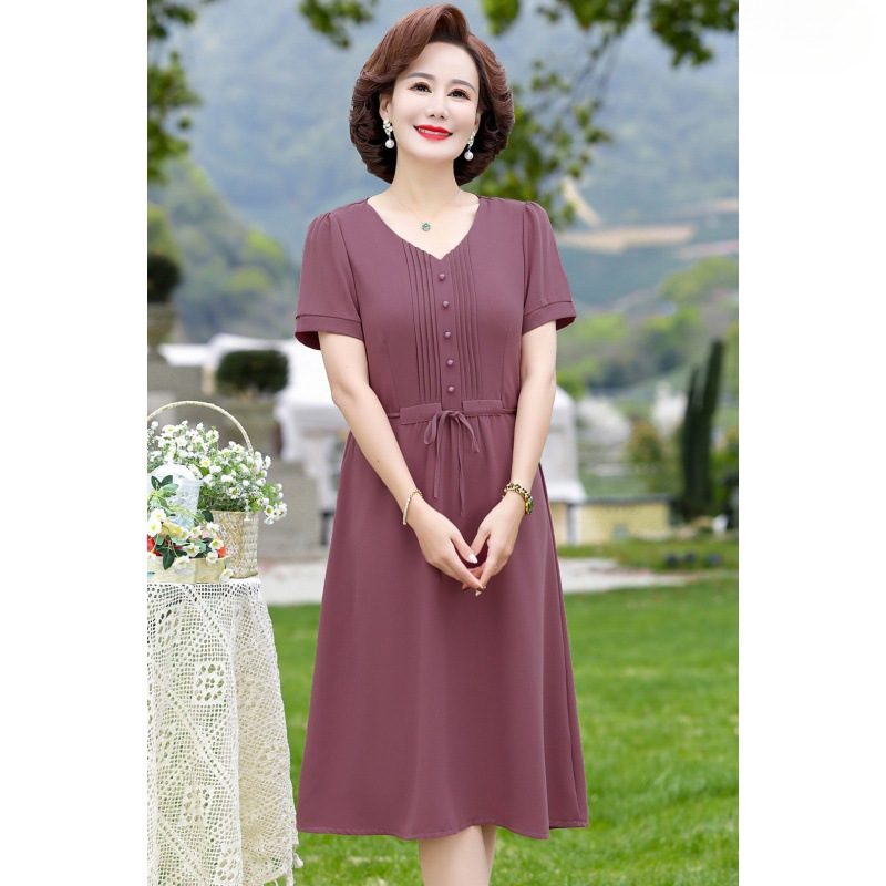 g晴2中年短袖妈妈裙气质洋气连衣裙40到50岁中老年遮