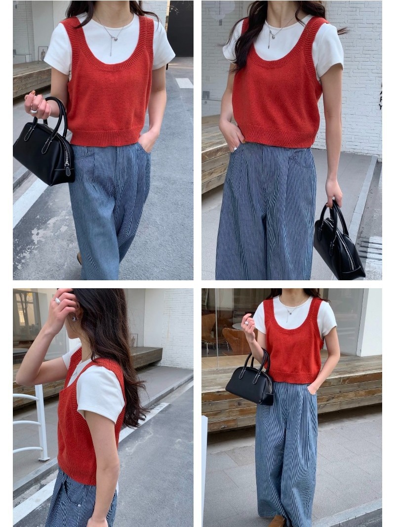 [Popular] Early Spring New Korean I-Shaped Knitted Vest Outer Wear All-Match Red Sweater with Suspenders Wool