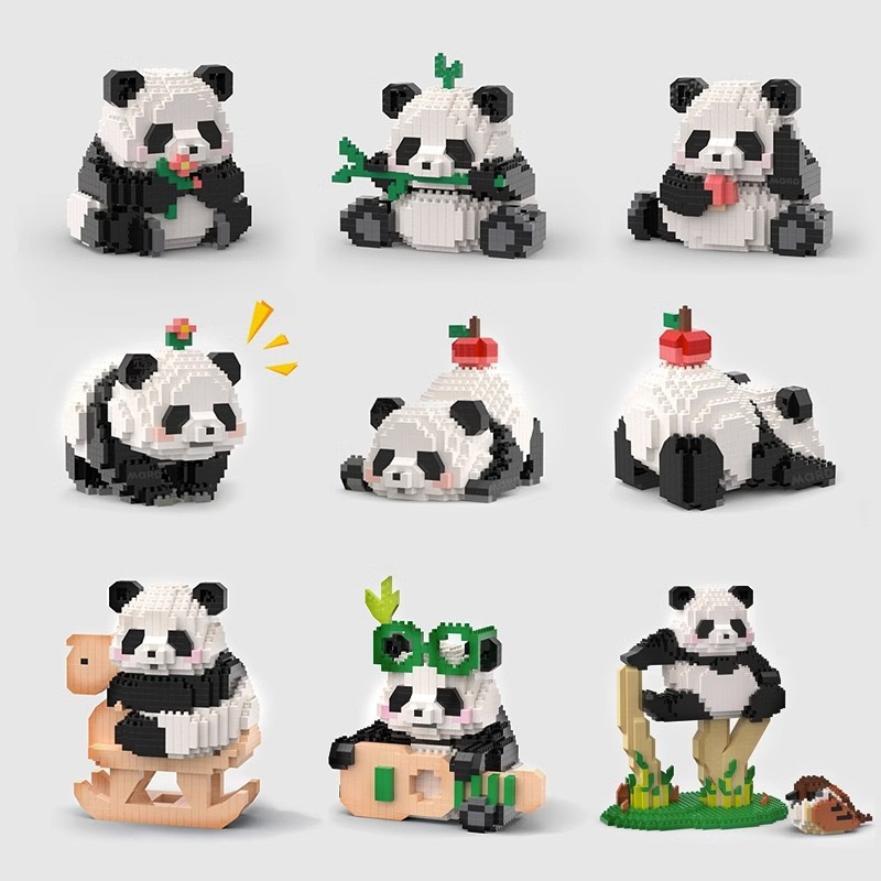 compatible with lego national treasure giant panda flower cute blue fruit lai cartoon doll building blocks educational assembled toys wholesale