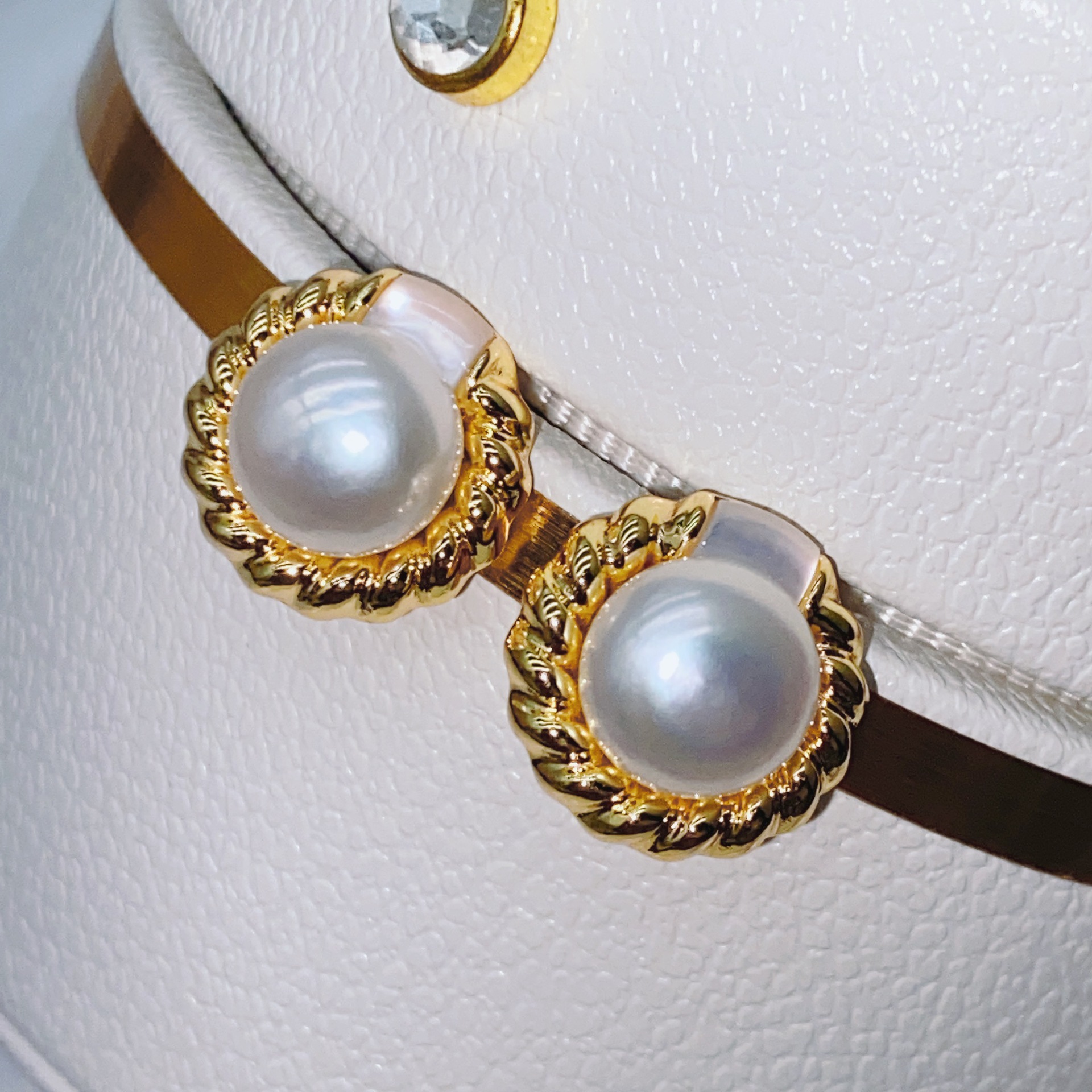 天然淡水珍珠麻花耳饰18k包金简约复古小众设计轻奢天然贝母耳钉