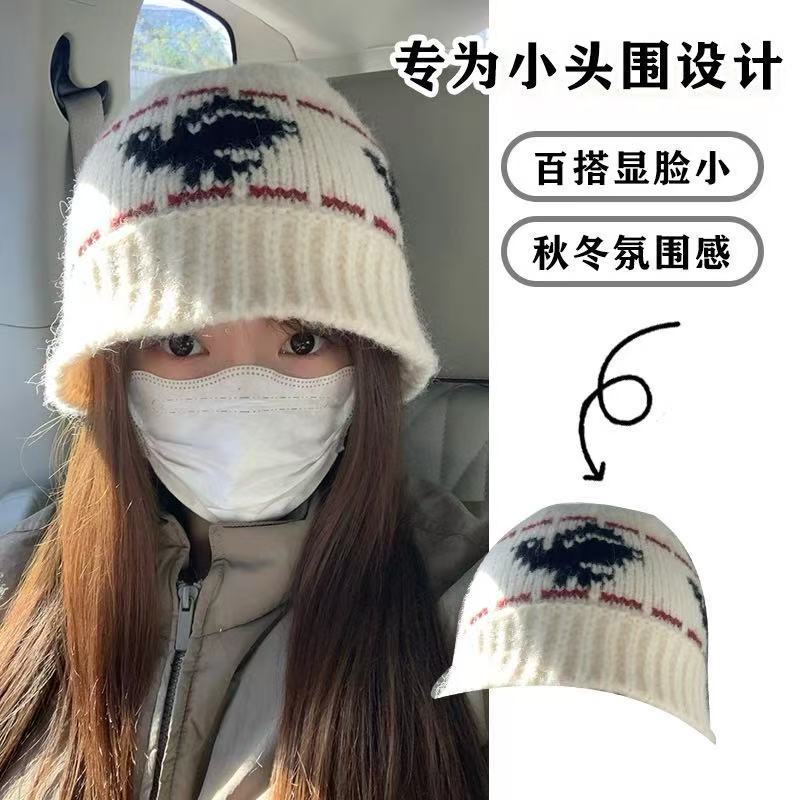 爆款秋冬帽子渔夫帽男女款和平鸽提花钩针针织渔夫帽保暖水桶帽