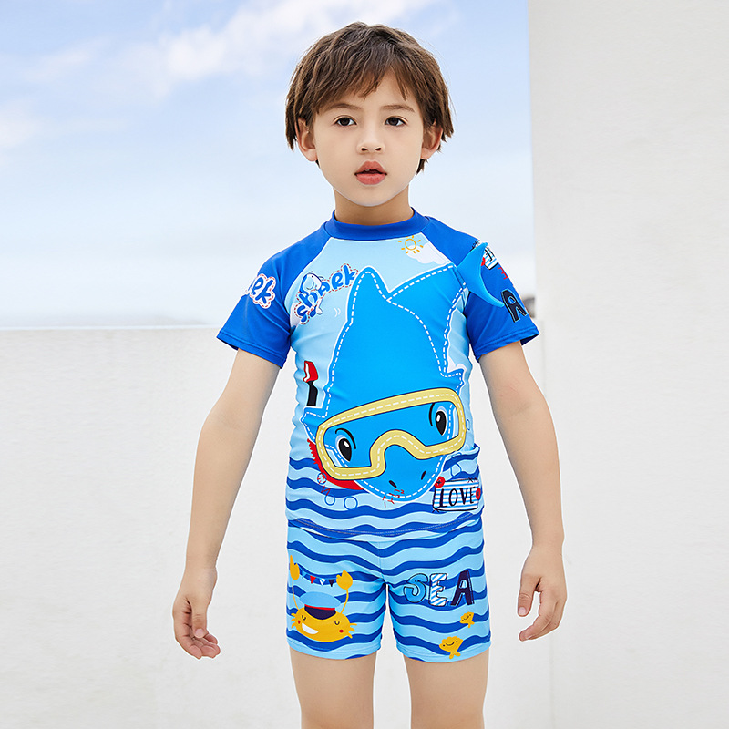 2023新款儿童泳衣男童中大童分体游泳衣男孩宝宝时尚卡通游泳套装