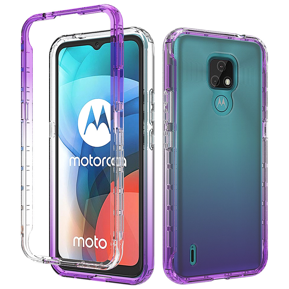 适用于moto e7 二合一防摔手机壳tpu pc高透渐变保护套