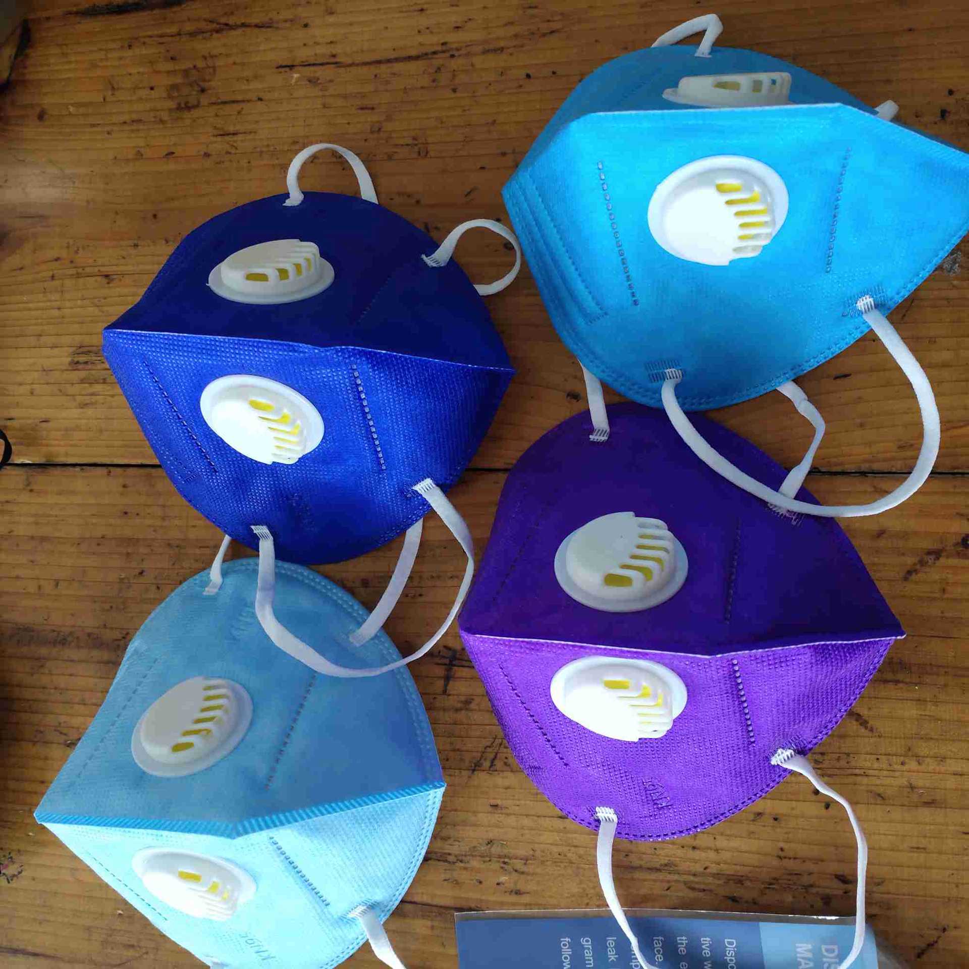 蓝色双呼吸阀kn95口罩超强透气五层含熔喷布独立包装