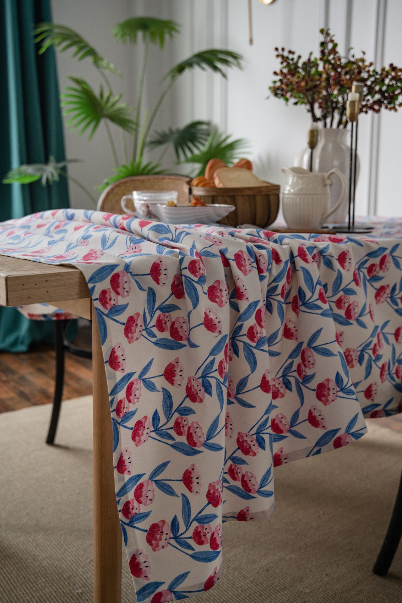 伊缦琪韵桌布碎花田园印花粉色花朵棉麻餐桌布餐厅厨房布艺长方形