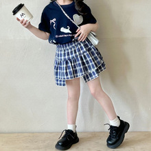 儿童不规则格子半身裙2024夏季新款韩版女童公主裙2-7岁宝宝短裙