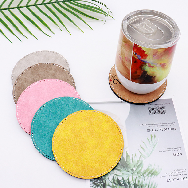 Color Leather Thermal Transfer Printing Pu Coaster Blank Material High Temperature Resistant PU Leather Sublimation Coaster Pure White Material