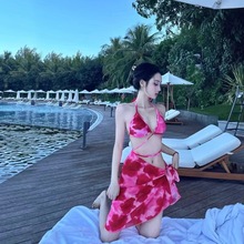 工厂批发新款韩版比基尼性感修身个性图案分体泳衣女bikini三件套