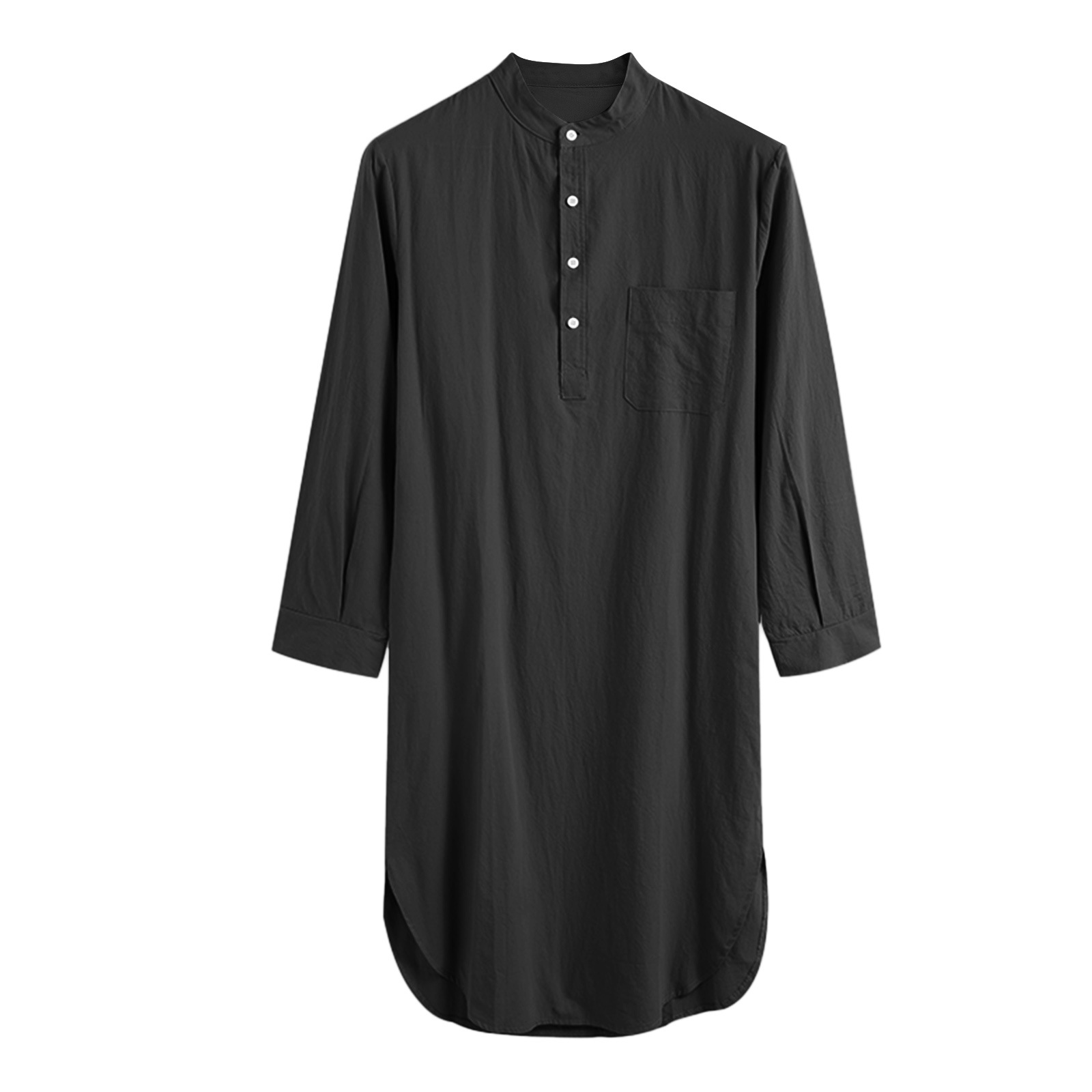 AliExpress Muslim Men's European and American Nightgown Long Sleeve Button Solid Color Arabic Shirt Cross-Border Men's Robe