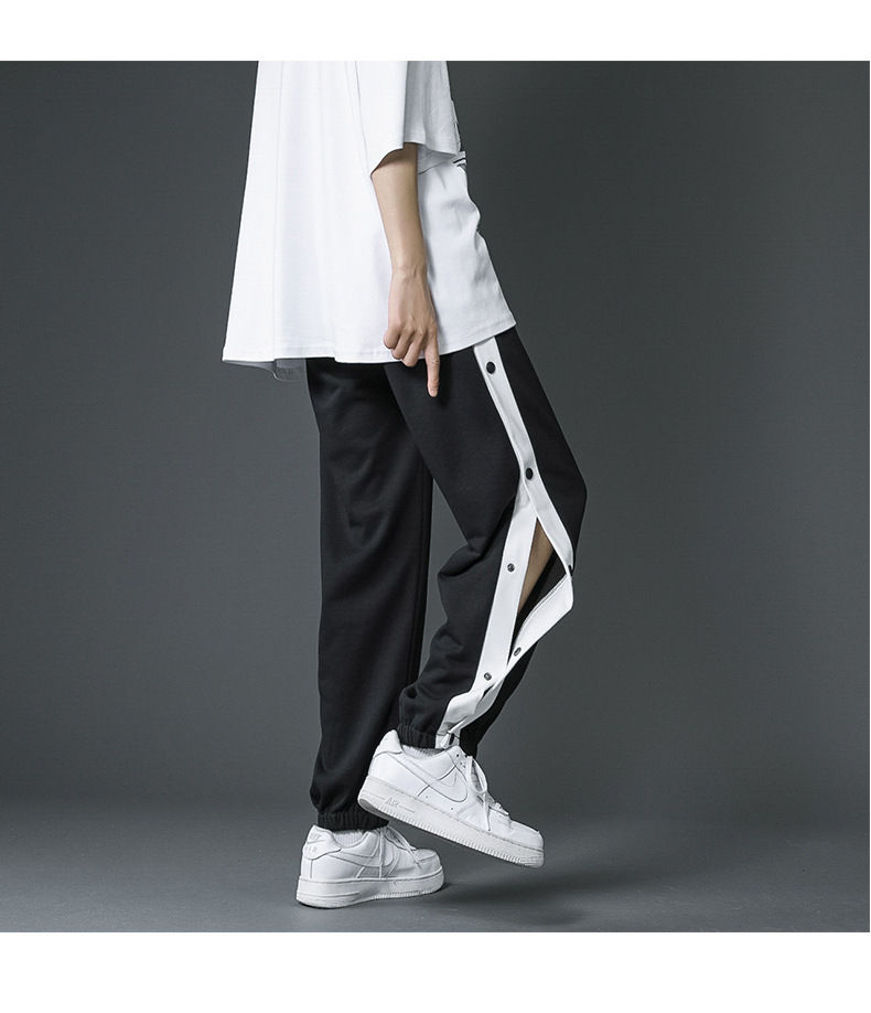 排扣裤男生夏季薄款侧边全开纽扣休闲卫裤直筒训练运动篮球长裤子