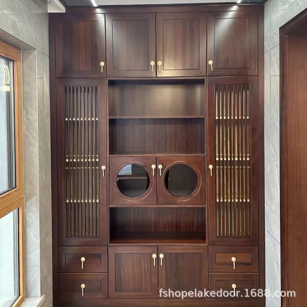 全屋定制实木酒柜橱柜新中式原木衣柜定做家具收纳柜门柜子厂家