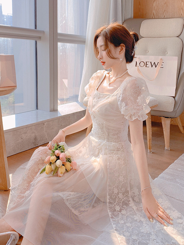 心子订婚生日仙女裙气质法式宫廷风连衣裙2022新款裙子女夏季纱裙