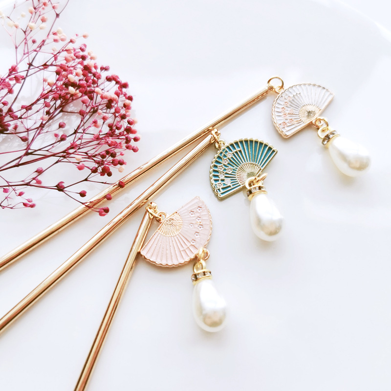 簪子简约盘发发簪古风日常扇子保色步摇中国风头饰汉服女15cm发饰